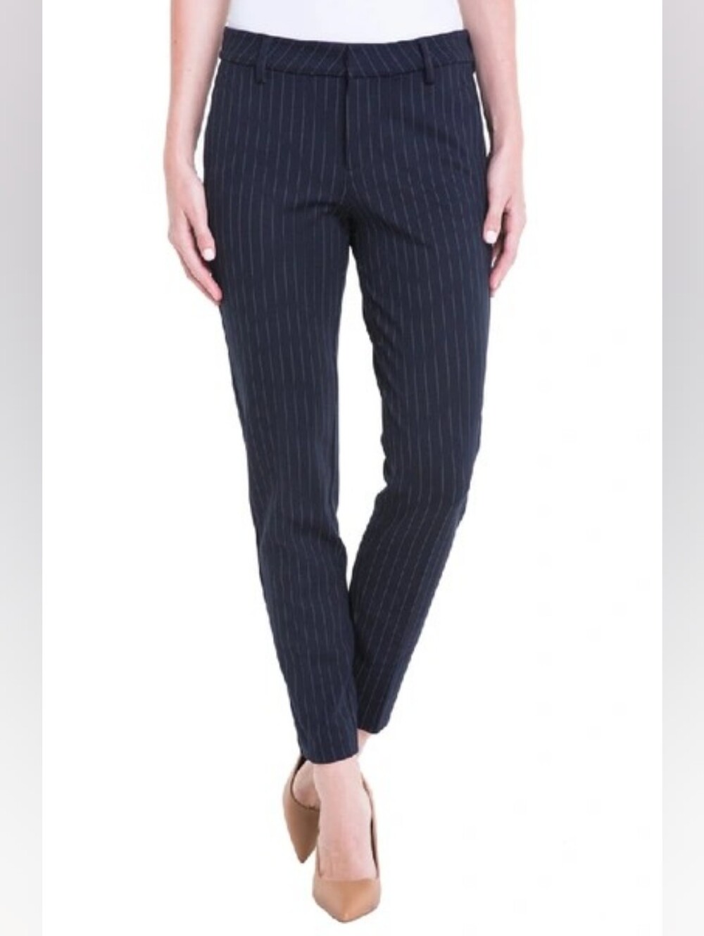Liverpool Kelsey Navy Pinstripe Patterned Mid Rise Knit Trouser size 10
